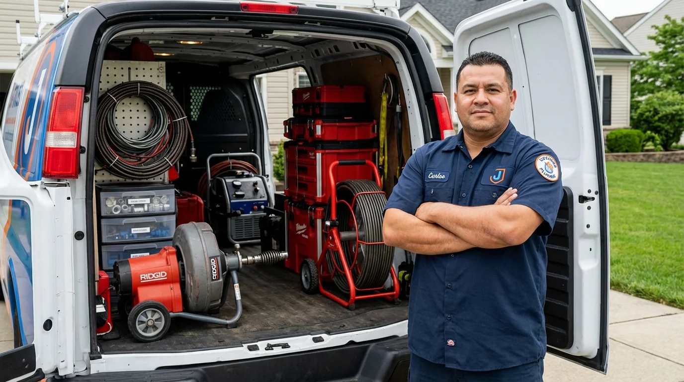 Professional drain cleaning equipment and Johns Plumbing LLC plumber in Craigsville