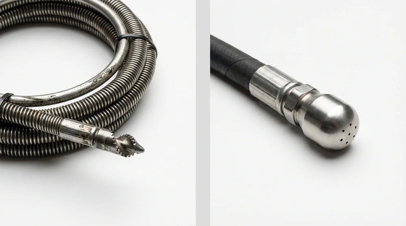 Drain snake cable and hydro jetting nozzle used for drain cleaning in Craigsville, WV