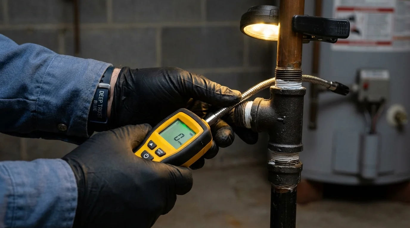 Gas leak detection with electronic sniffer by Johns Plumbing LLC in Craigsville