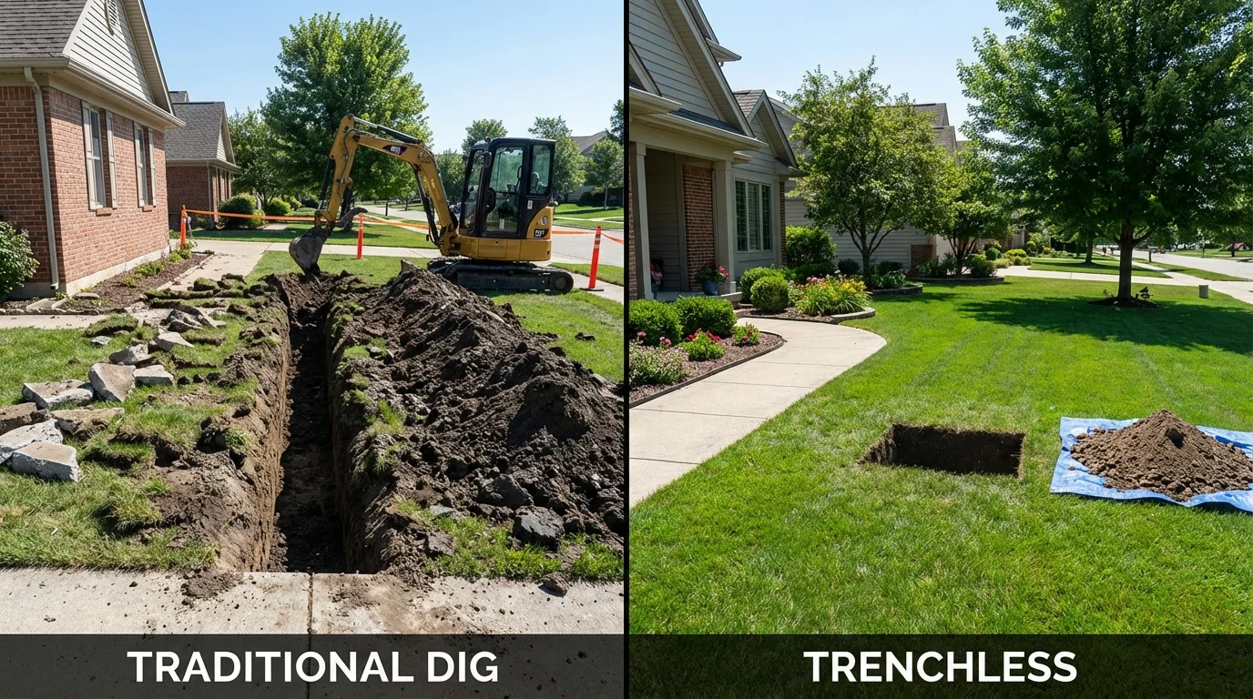 Trenchless sewer repair with minimal yard damage versus traditional excavation in Craigsville, WV